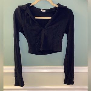 Garage Caroline Long Sleeve Cropped Polo Top | Navy blue |